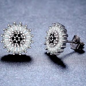 Sterling Silver Black Diamonds Stud Earrings